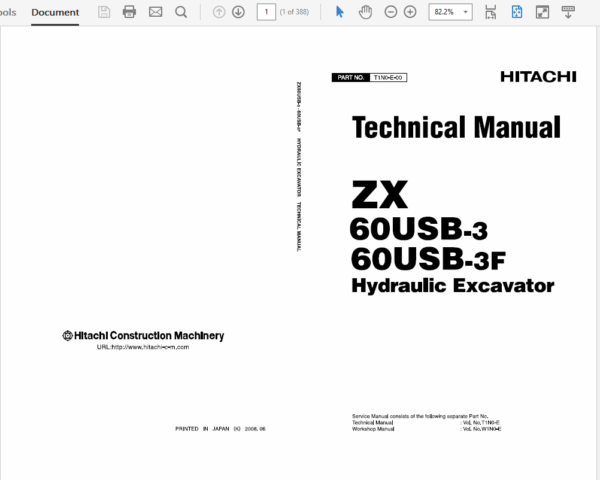 Hitachi ZX60USB-3, ZX60USB-3F Excavator Service Repair Manual Workshop Guide