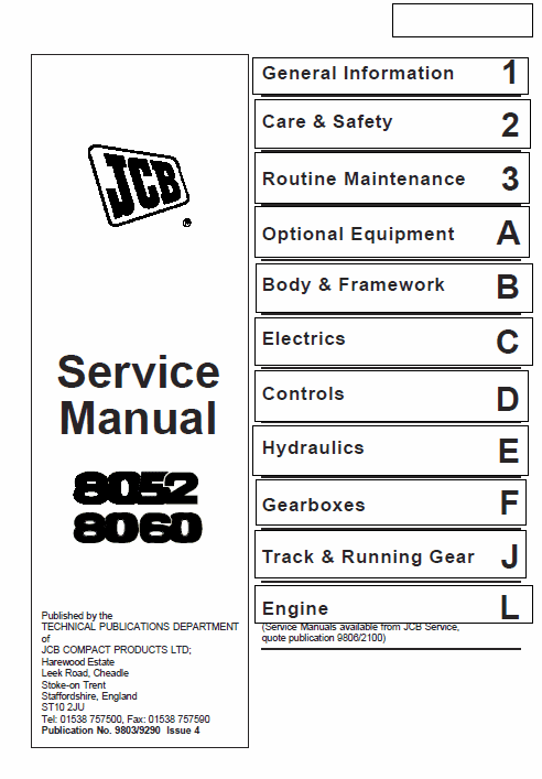 JCB 8052, 8060 Mini Excavator Service Manual Workshop Guide