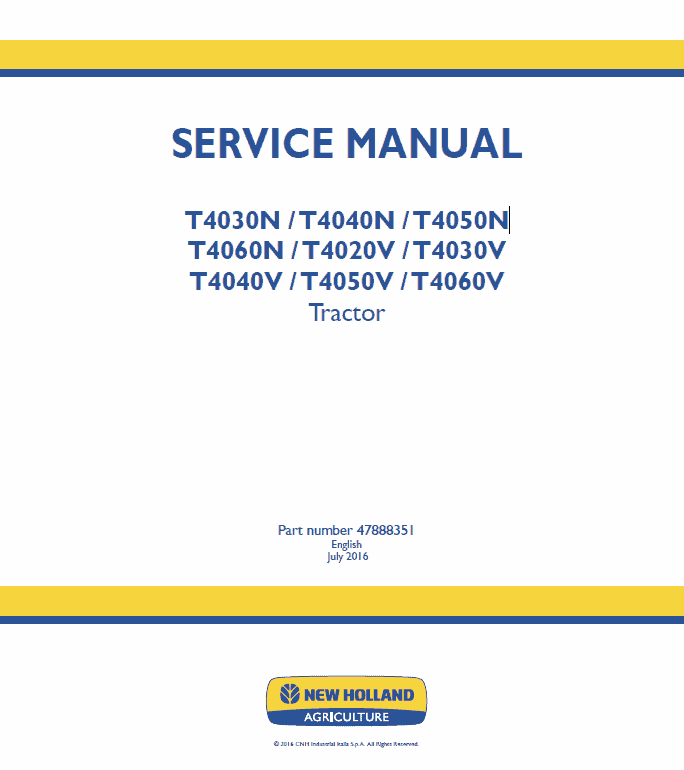 New Holland T4040N, T4040V, T4050N, T4050V Tractor Service Manual Workshop Guide