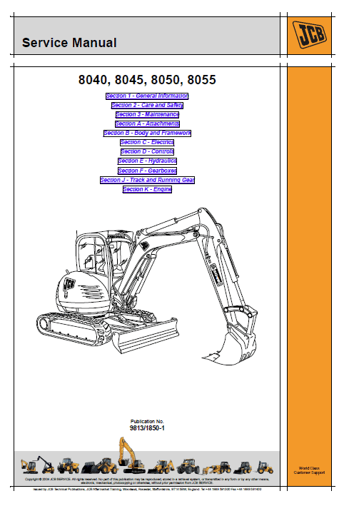 JCB 8040ZTS, 8045ZTS, 8050ZTS, 8055ZTS Mini Excavator Service Manual Workshop Guide