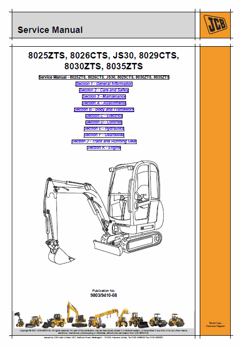 JCB 8025ZTS, 8026CTS, JS30, 8029CTS Mini Excavator Service Manual Workshop Guide