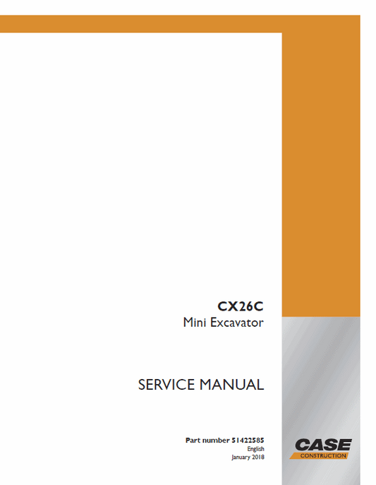 Case CX26C Mini Excavator Service Manual Workshop Guide