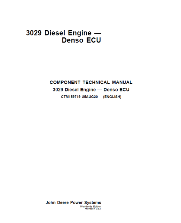 John Deere 3029 Diesel Engine – Denso ECU Repair Manual (CTM159719) Workshop Guide