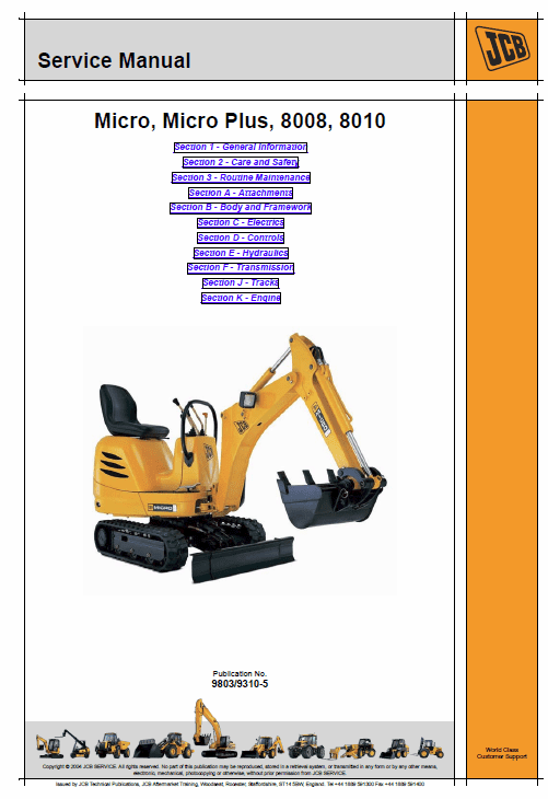 JCB 8008, 8010 Micro, Micro Plus Excavator Service Manual Workshop Guide