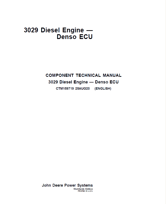 John Deere 3029 Diesel Engine – Denso ECU Repair Manual (CTM159719) Workshop Guide