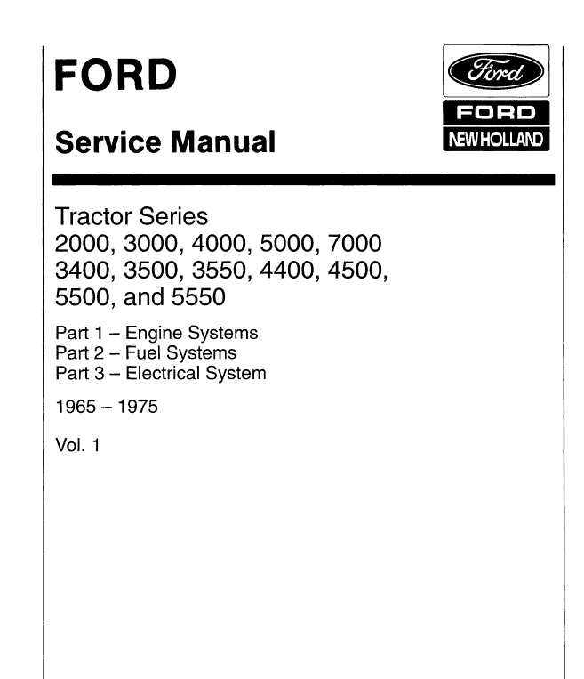 Ford Tractor Series 2000, 3000, 3400, 3500, 3550 Service Manual Workshop Guide
