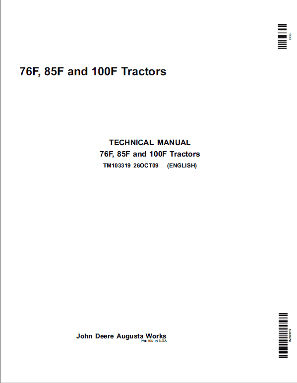 John Deere 76F, 85F, 100F Tractors Repair Technical Manual (TM103319) Workshop Guide