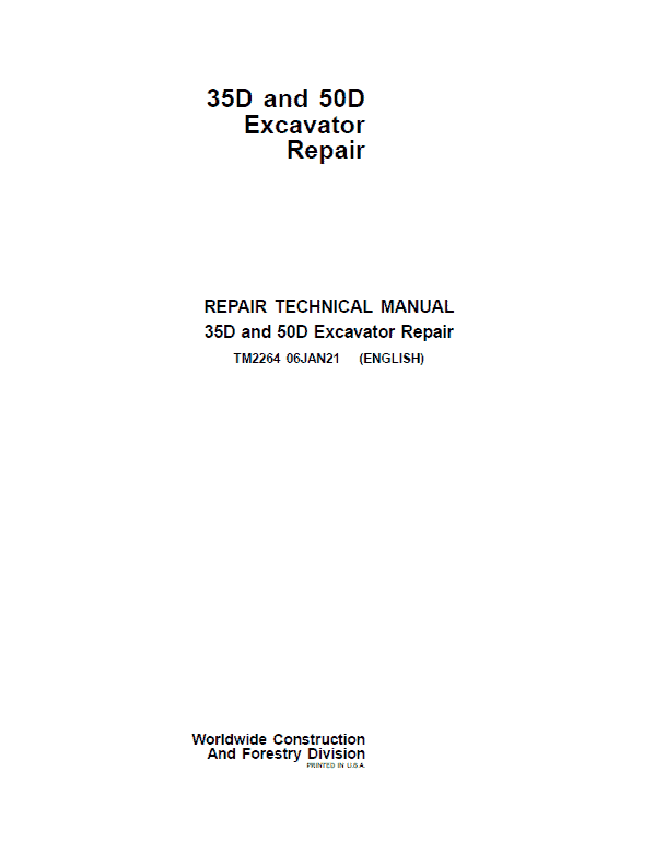 John Deere 30D, 50D Excavator Repair Technical Manual Workshop Guide