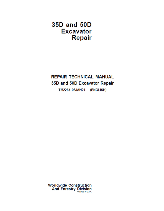 John Deere 30D, 50D Excavator Repair Technical Manual Workshop Guide