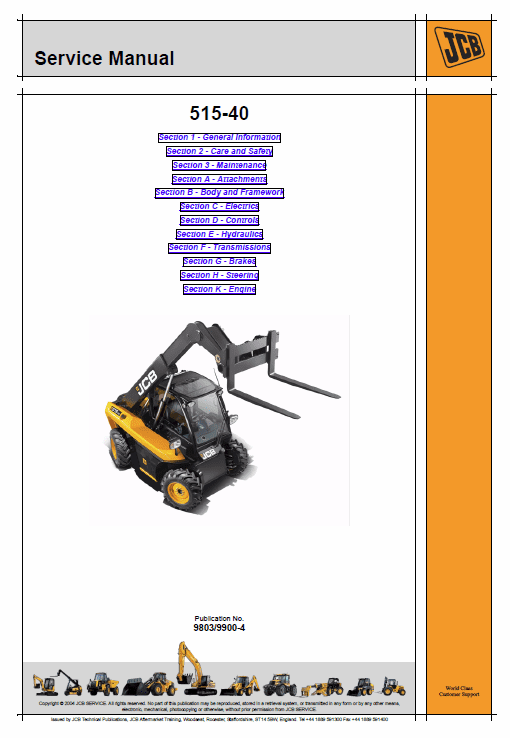 JCB 514-40 Loadall Telescopic Handlers Service Manual Workshop Guide