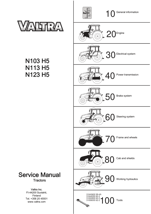 Valtra N103H5, N113H5, N123H5 Tractors Service Repair Manual Workshop Guide