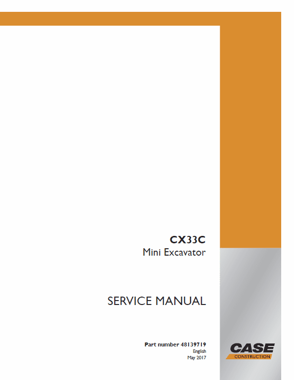Case CX33C Mini Excavator Service Manual Workshop Guide