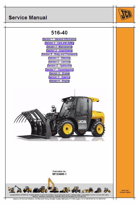 JCB 516-40 Loadall Telescopic Handlers Service Manual Workshop Guide