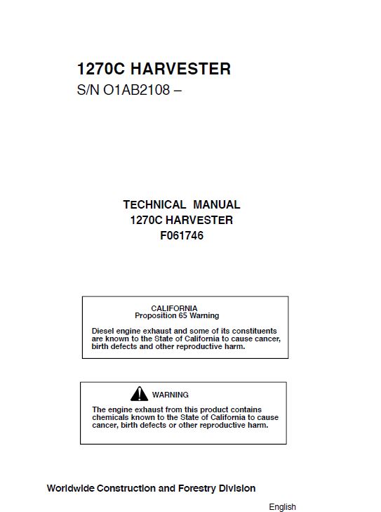 Timberjack 1270C Harvester Service Repair Manual (O1AB2108 and Up) Workshop Guide