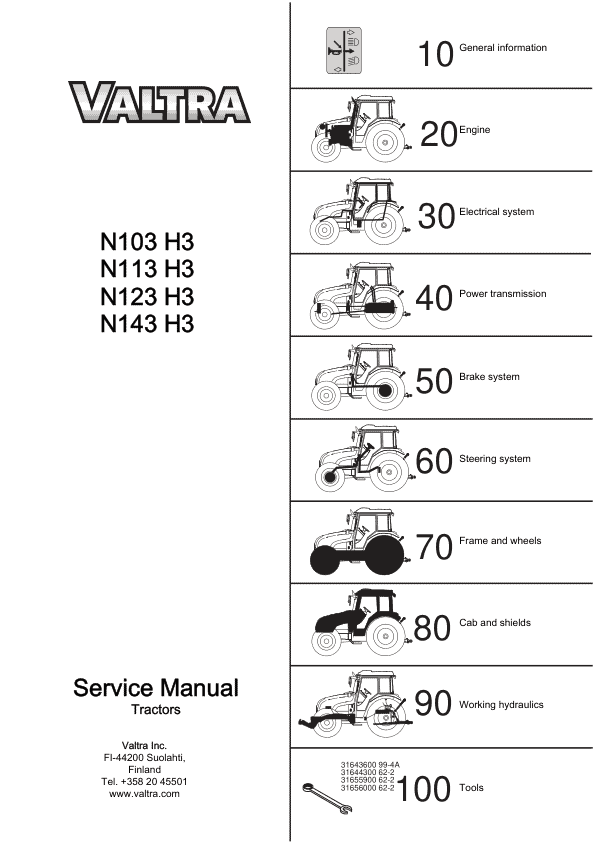 Valtra N103H3, N113H3, N123H3, N143H3 Tractor Service Repair Manual Workshop Guide