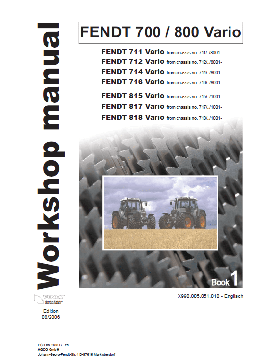 Fendt 815, 817, 818 Vario COM II Tractors Workshop Repair Manual Workshop Guide