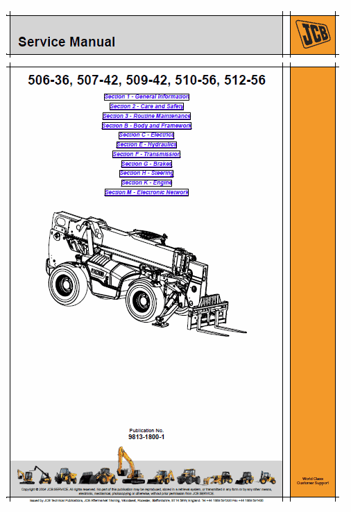 JCB 506-36, 507-42, 509-42, 510-56, 512-56, 514-56, 516-42 Loadall Service Repair Manual Workshop Guide