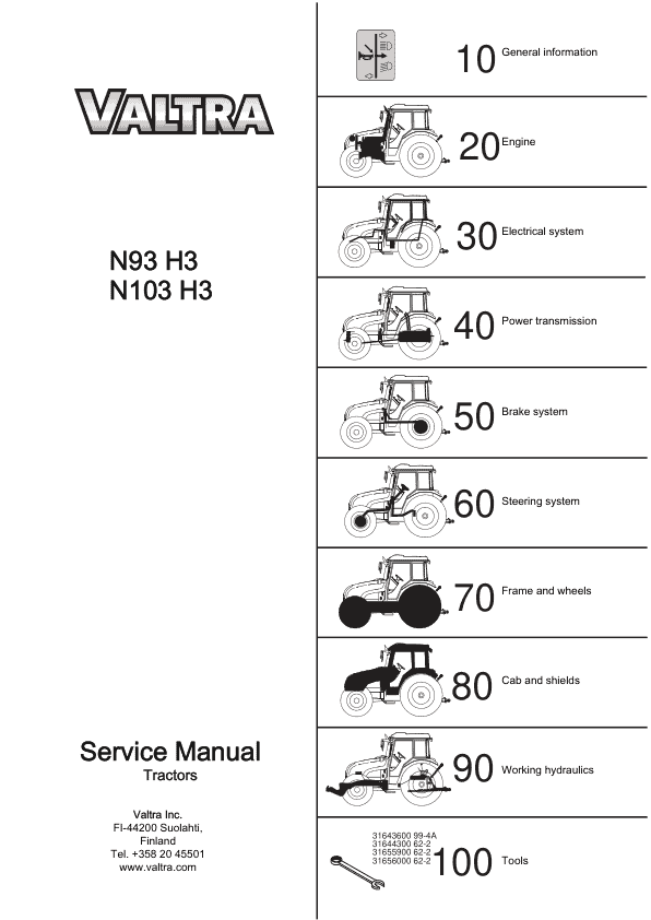 Valtra N93H3, N103H3 Tractors Service Repair Manual Workshop Guide
