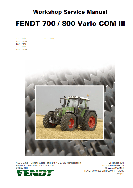 Fendt 818, 820 Vario COM III Tractors Workshop Repair Manual Workshop Guide