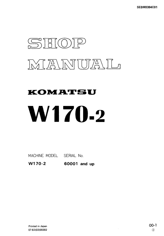 Komatsu W170-2 Wheel Loader Service Manual Workshop Guide