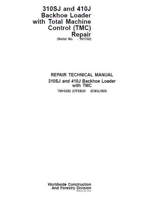 John Deere 310SJ, 410J Backhoe Loader (TMC) Technical Manual (S.N before 161702 ) Workshop Guide
