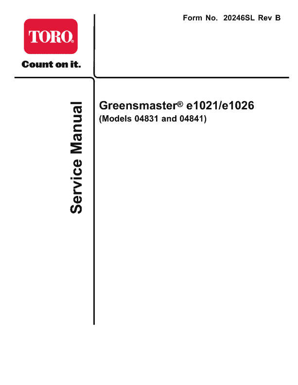 Toro Greensmaster e1021 Service Repair Manual Workshop Guide