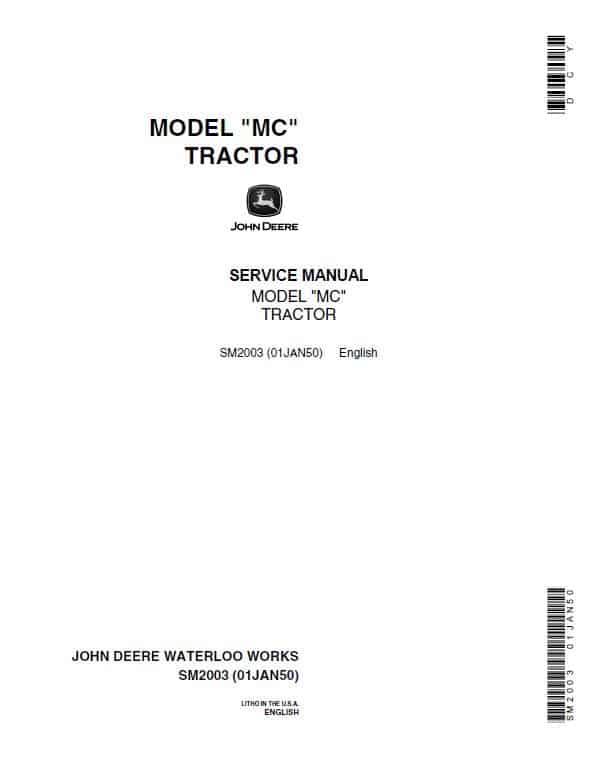 John Deere MC Crawler Tractor Repair Technical Manual (SM2003) Workshop Guide