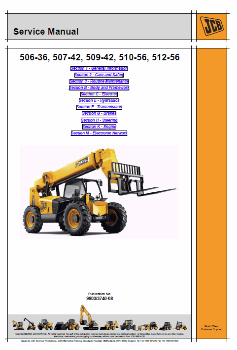 JCB 506-36, 507-42, 509-42, 510-56, 512-56, 514-56, 516-42 Loadall Service Repair Manual Workshop Guide