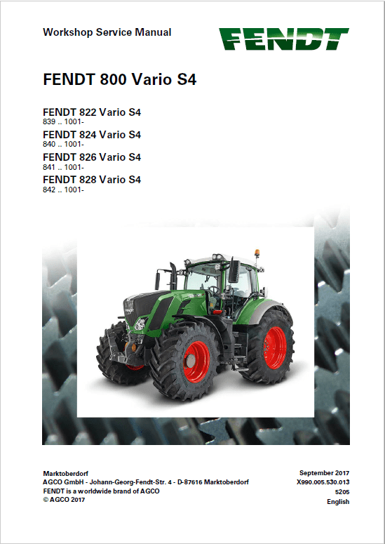 Fendt 822, 824, 826, 828 Vario S4 Tractors Workshop Repair Manual Workshop Guide