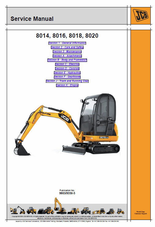 JCB 8014, 8016, 8018, 8020 Mini Excavator Service Manual Workshop Guide