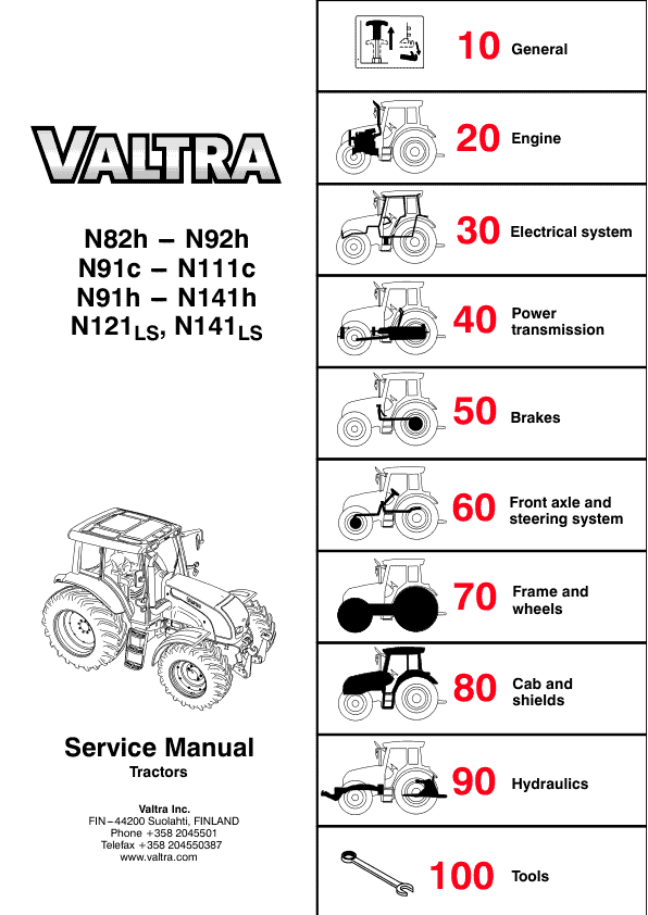 Valtra H91C, N101C, N111C, N111EH, N121LS, N141LS Tractors Service Repair Manual Workshop Guide
