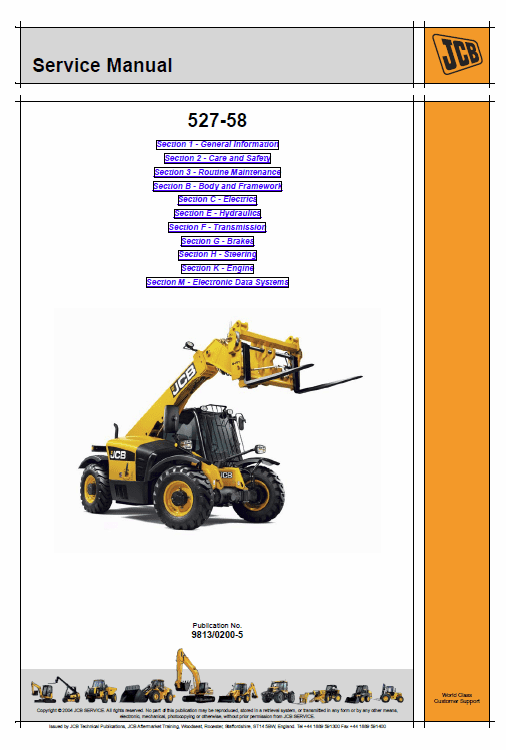 JCB 527-58 Loadall Telescopic Handlers Service Manual Workshop Guide