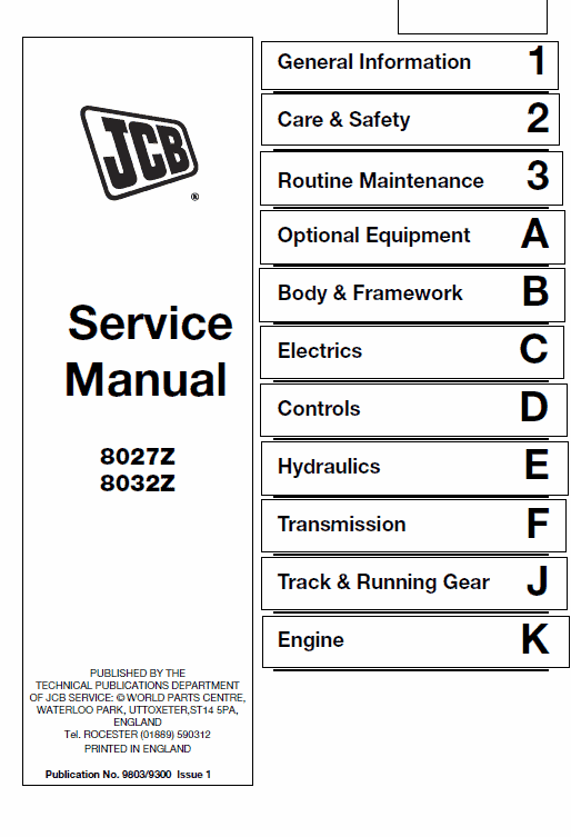 JCB 8027Z, 8032Z Mini Excavator Service Manual Workshop Guide