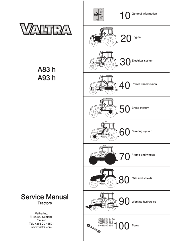 Valtra A83H, A93H Tractors Service Repair Manual Workshop Guide