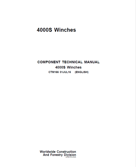 John Deere 4000S Winches Service Repair Manual (CTM166) Workshop Guide