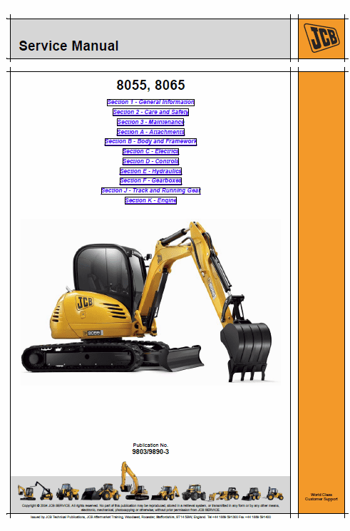 JCB 8055, 8065 Midi Excavator Service Manual Workshop Guide