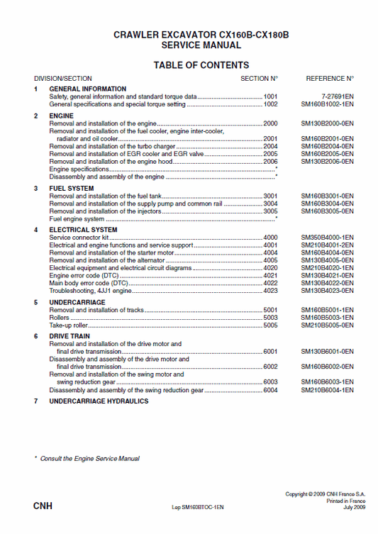 Case CX160B, CX180B Crawler Excavator Service Manual Workshop Guide