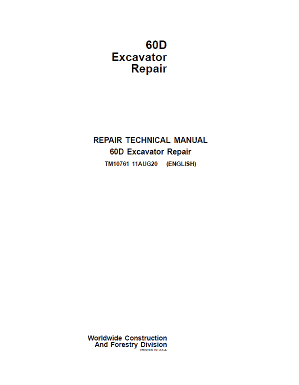 John Deere 60D Excavator Repair Technical Manual Workshop Guide