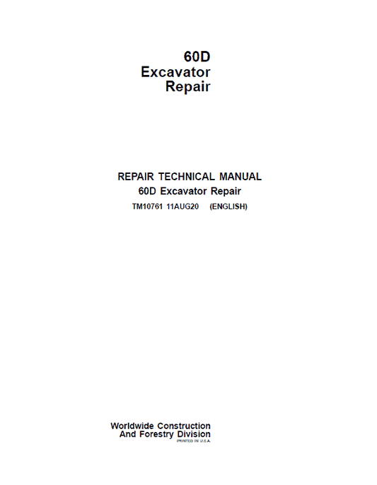 John Deere 60D Excavator Repair Technical Manual Workshop Guide