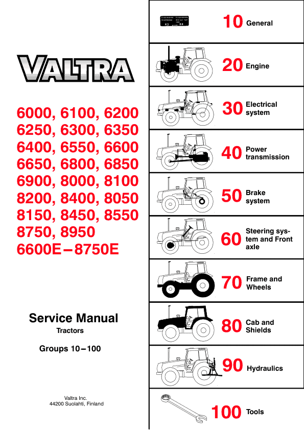 Valtra 8550, 8550E, 8550 Hi, 8750, 8750E, 8950 Hi Tractors Service Repair Manual Workshop Guide