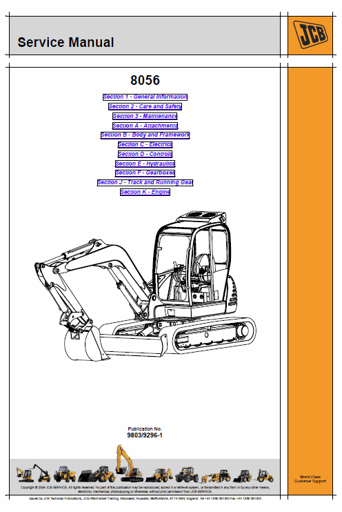 JCB 8056 Mini Crawler Excavator Service Manual Workshop Guide