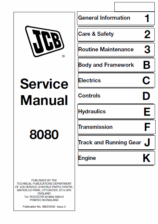 JCB 8080 Midi Excavator Service Manual Workshop Guide