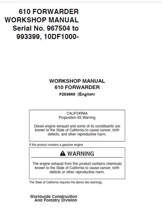 Timberjack 610 Forwarder Service Repair Manual Workshop Guide