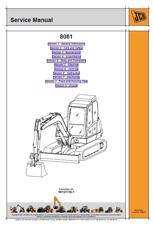 JCB 8061 Mini Excavator Service Manual Workshop Guide