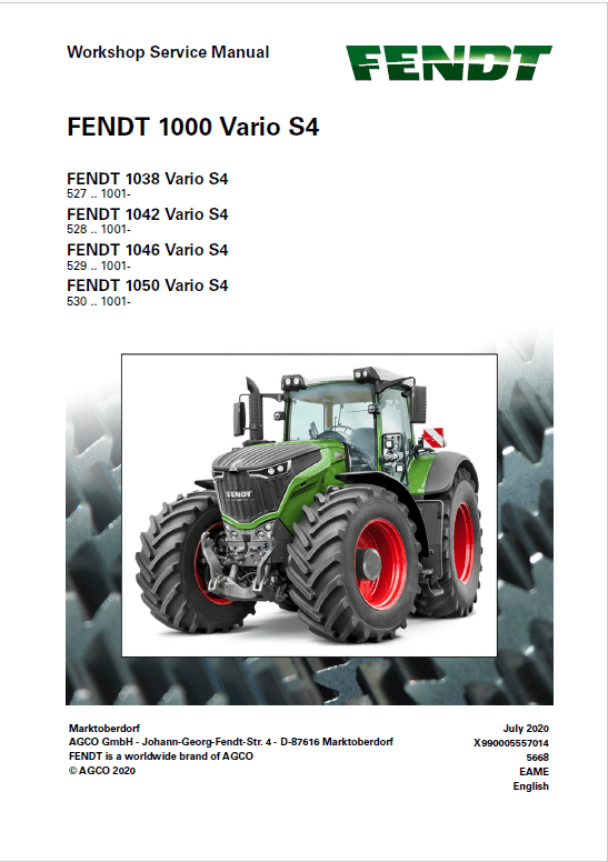 Fendt 1038, 1042, 1046, 1050 Vario S4 Tractors Workshop Repair Manual Workshop Guide
