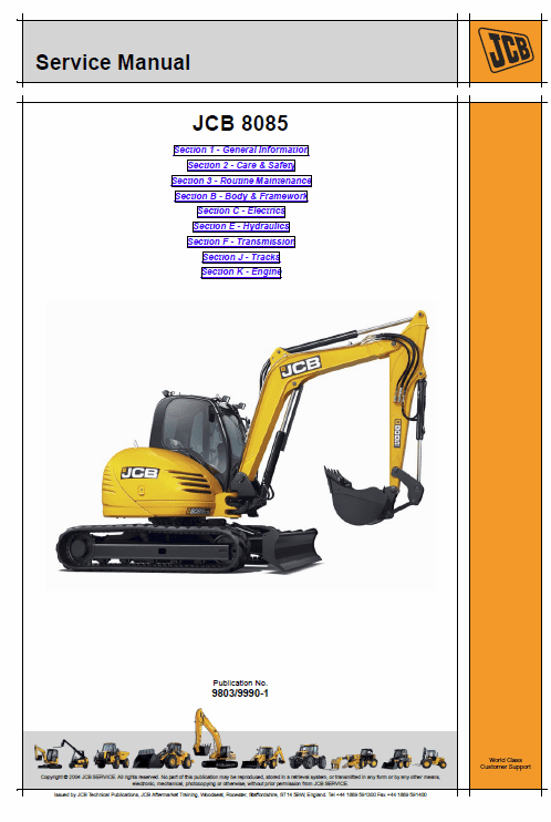 JCB 8085 Midi Excavator Service Manual Workshop Guide