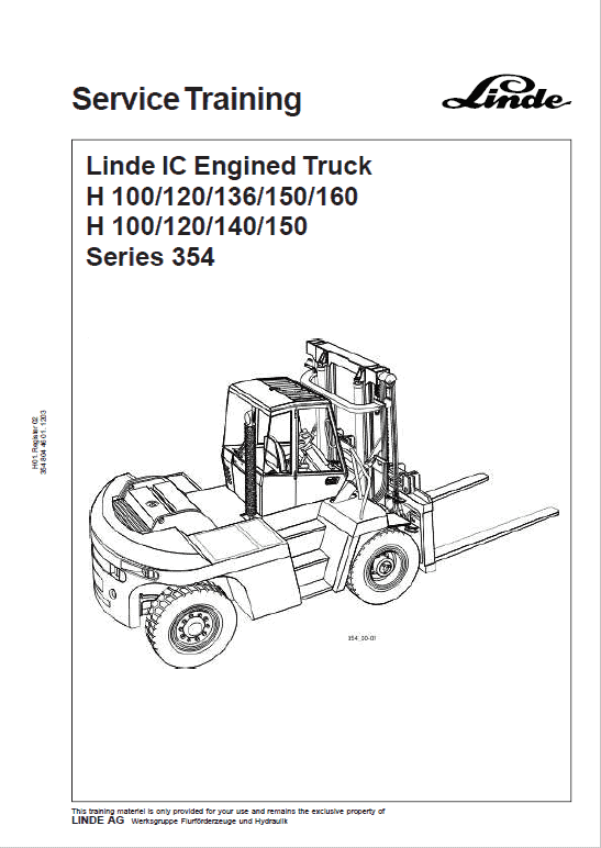 Linde H100, H120, H136, H150, H160 Forklift 354 Series Repair Service Manual Workshop Guide