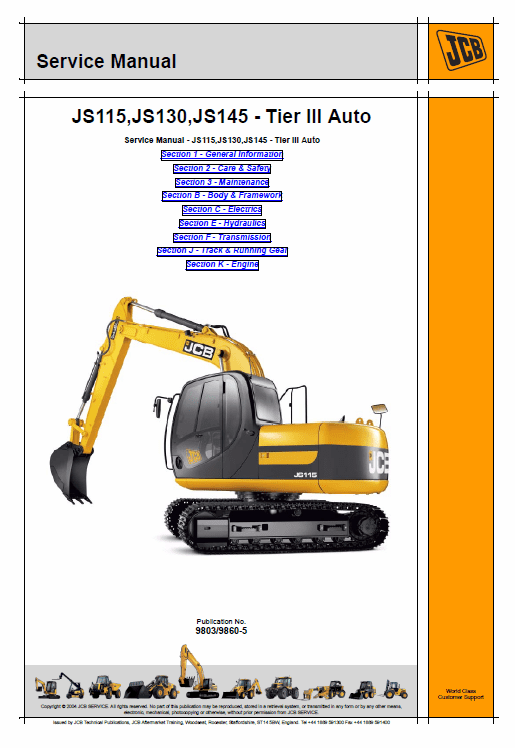 JCB JS115, JS130, JS145 Tier 3 Auto Excavator Service Manual Workshop Guide