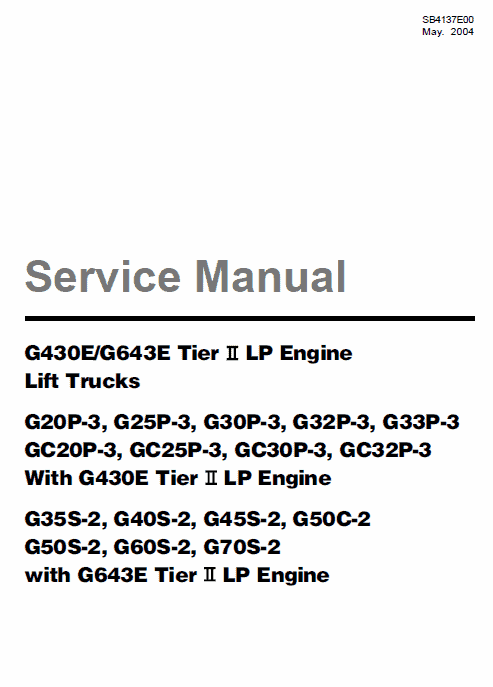 Doosan Daewoo G430E, G643E Tier 2 LP Engine Forklift Service Manual Workshop Guide