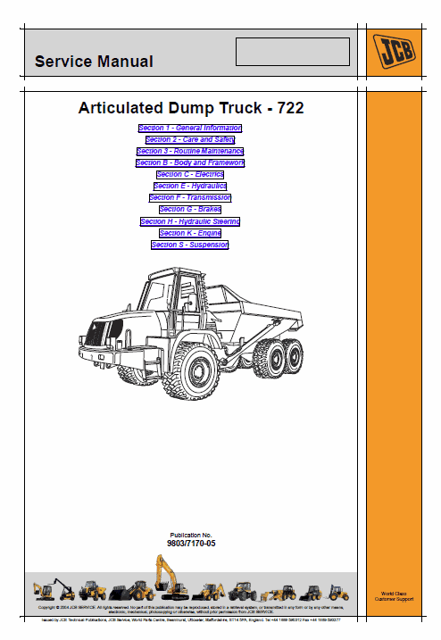 JCB 722 Articulated Dump Truck Service Manual Workshop Guide